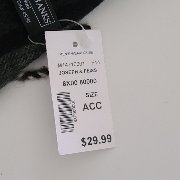 NEW Jeffrey Bank 100% Wool Scarf Black Grey Stripe Fringe Wide Winter 55 x 12in - Picture 7 of 10